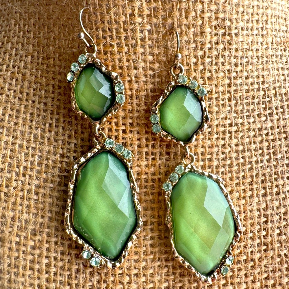 Unique Multifaceted Green and Gold Earrings.